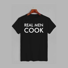 Акція на Футболка Likey Real men cook M150-0510 XL Чорна від Rozetka