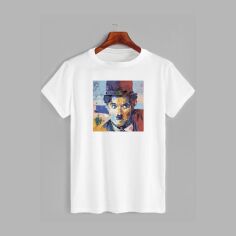 Акція на Футболка бавовняна довга чоловіча Likey Art Charlie Chaplin - Чарлі Чаплін M150-0125 XXL Біла від Rozetka