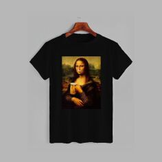 Акція на Футболка бавовняна довга чоловіча Likey Mona lisa and beer M150-0141 XS Чорна від Rozetka