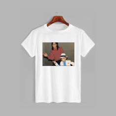Акція на Футболка бавовняна довга чоловіча Likey Michael Jackson M150-0415 XXL Біла від Rozetka