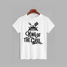 Акція на Футболка бавовняна довга чоловіча Likey King of the grill M150-0508 3XL Біла від Rozetka