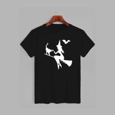 Акція на Футболка бавовняна довга чоловіча Likey Witch and Cat Хеловін M150-2330 S Чорна від Rozetka
