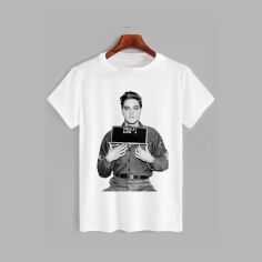 Акція на Футболка бавовняна довга чоловіча Likey Elvis Aaron Presley M150-0403 M Біла від Rozetka