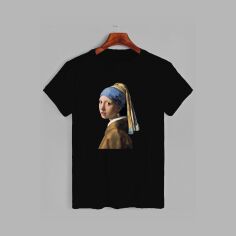 Акція на Футболка бавовняна довга чоловіча Likey Girl with a pearl earring M150-0136 3XL Чорна від Rozetka