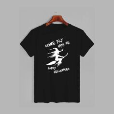Акція на Футболка бавовняна довга чоловіча Likey Come fly with me Хеловін M150-2303 XXL Чорна від Rozetka