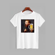 Акція на Футболка бавовняна довга чоловіча Likey Van Gogh and beer M150-0153 M Біла від Rozetka