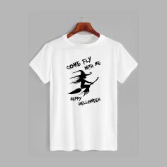 Акція на Футболка бавовняна довга чоловіча Likey Come fly with me Хеловін M150-2303 XXL Біла від Rozetka