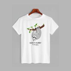 Акція на Футболка бавовняна довга чоловіча Likey Не квапся, будь щасливим M150-1205 XXL Біла від Rozetka