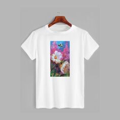 Акція на Футболка бавовняна довга чоловіча Likey Flowers - Квіти M150-0130 3XL Біла від Rozetka