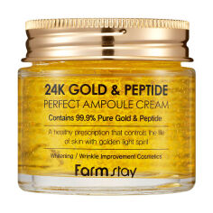 Акція на Ампульний крем для обличчя FarmStay 24K Gold and Peptide Perfect Ampoule Cream з золотом та пептидами, 80 мл від Eva