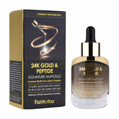 Акція на Ампульная сироватка для обличчя FarmStay 24K Gold & Peptide Signature Ampoule з 24-х каратним золотом та пептидами, 35 мл від Eva