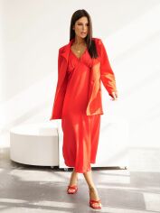 Акция на Комплект (плаття + піджак) міді літній жіночий ISSA PLUS 13582 S Червоне от Rozetka