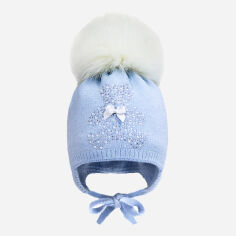 Акция на Дитяча зимова шапка в'язана на зав'язках з помпоном для дівчинки David's Star 17255 42 см Блакитна от Rozetka