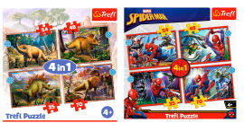 Акція на Набір пазлів Trefl Цікаві Динозаври та Героїчний Спайдер Мен 4 в 1 (34383/34384) від Будинок іграшок