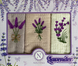 Акція на Набір 3 вафельні рушники Nilteks кухонні 40х60 см Lavender різнобарвний від Rozetka