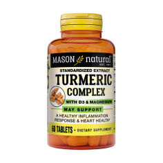 Акція на Дієтична добавка в таблетках Mason Natural Turmeric Complex With Vitamin D3 & Magnesium Комплекс куркуми з вітаміном D3 та магнієм, 60 шт від Eva