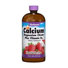 Акція на Кальцій, цитрат магнію, вітамін Д3 Bluebonnet Nutrition Calcium, Magnesium Citrate Plus Vitamin D3 зі смаком полуниці, в рідині, 472 мл від Eva