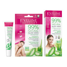 Акція на Набір для депіляції обличчя Eveline Cosmetics 99% Natural Aloe Vera (крем для депіляції, 20 мл + гель після депіляції, 5 мл + шпатель) від Eva