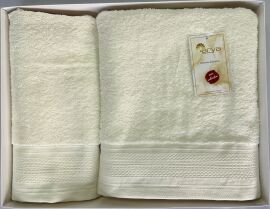 Акція на Набор махровых полотенец жаккард Arya Touch молочный 50х90 см и 70х140 см від Podushka
