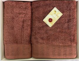 Акція на Набор махровых полотенец жаккард Arya Sophia темно-розовый 50х90 см и 70х140 см від Podushka