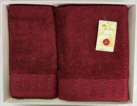 Акція на Набор махровых полотенец жаккард Arya Sophia бордовый 50х90 см и 70х140 см від Podushka