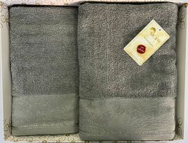 Акція на Набор махровых полотенец жаккард Arya Sena светло-серый 50х90 см и 70х140 см від Podushka