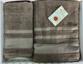 Акція на Набор махровых полотенец жаккард Arya Hera коричневый 50х90 см и 70х140 см від Podushka