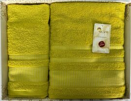 Акция на Набор махровых полотенец жаккард Arya Hera желтый 50х90 см и 70х140 см от Podushka