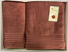 Акція на Набор махровых полотенец жаккард lena Arya темно-розовый 50х90 см и 70х140 см від Podushka