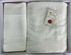 Акція на Набор махровых полотенец жаккард lena Arya молочный 50х90 см и 70х140 см від Podushka