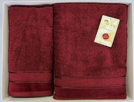 Акція на Набор махровых полотенец жаккард lena Arya бордовый 50х90 см и 70х140 см від Podushka