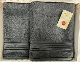 Акция на Набор махровых полотенец жаккард Dophne Arya темно-серый 50х90 см и 70х140 см от Podushka