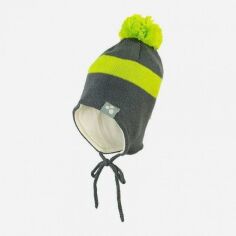 Акція на Дитяча зимова шапка в'язана на зав'язках з помпоном для хлопчика Huppa Viiro1 83620100-80048 43-45 см від Rozetka