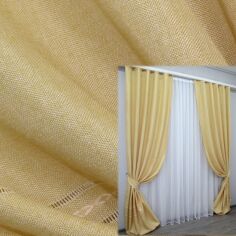 Акция на Комплект штор VR-Textil Льон мережка Гірчичний 150x290 см 2 шт (30-717) от Rozetka