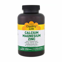 Акція на Кальцій, магній, цинк Country Life Calcium 1000 мг, Magnesium 500 мг, Zync 50 мг з L-глютаміном, 250 таблеток від Eva