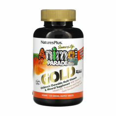 Акція на Дієтична добавка мультивітаміни та мінерали для дітей в жувальних таблетках NaturesPlus Animal Parade Gold зі смаком апельсину, 120 шт від Eva