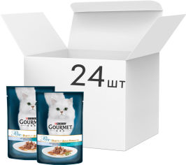 Акция на Упаковка влажного корма для кошек Purina Gourmet Perle Duo с океанической рыбой и тунцом 24 шт по 85 г (7613033580345) от Rozetka