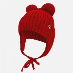 Акція на Дитяча зимова шапка в'язана на зав'язках з помпоном на флісі для дівчинки Anmerino 9024 46-48 Червона від Rozetka