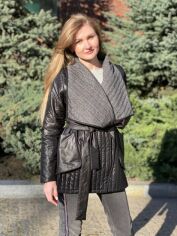 Акция на Куртка демісезонна коротка жіноча Alberto Bini 6029-4k 38 Чорний/Сірий от Rozetka