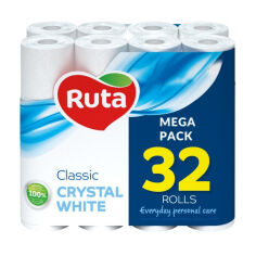 Акція на Туалетний папір RUTA Classic Mega Pack білий, 2-шаровий, 32 рулони від Eva