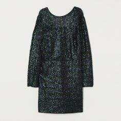 Акція на Сукня коротка осіння жіноча H&M XAZ234205EMZU 38 Чорна з темно-зеленим від Rozetka