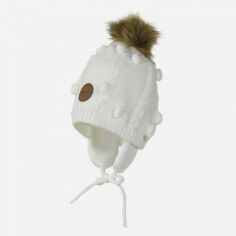 Акція на Дитяча зимова шапка в'язана на зав'язках з помпоном для хлопчика Huppa Macy 83570000-60020 43-45 см від Rozetka