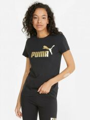 Акція на Футболка Puma Ess+ Metallic Logo Tee 84830301 XS Black-Gold foil від Rozetka