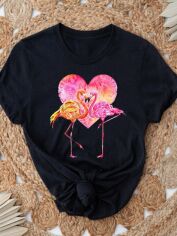 Акция на Футболка жіноча Love&Live Flamingo love LLP02934 2XL Чорна от Rozetka