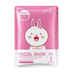 Акція на Тканинна маска для обличчя Bioaqua Fasial Animal Mask Rabbit з есенцією квітів вишні, 30 г від Eva