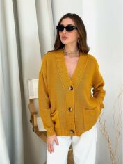 Акція на Кардиган з домішкою вовни в'язаний жіночий ARTKNIT Casual 27650 One Size Гірчиця від Rozetka