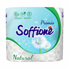 Акция на Туалетний папір Soffione Premio Natural білий, 3-шаровий, 150 відривів, 4 рулони от Eva