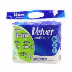 Акція на Туалетний папір Velvet Eco Roll Soft White 3-шаровий, 300 відривів, 4 рулони від Eva