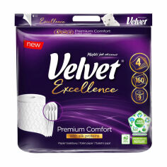 Акція на Туалетний папір Velvet Excellence Silk Proteins 4-шаровий, 160 відривів, 9 рулонів від Eva