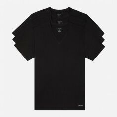 Акція на Набір футболок бавовняних довгих чоловічих Calvin Klein 777077390 M 3 шт Чорний від Rozetka